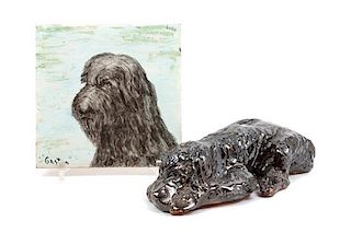* Two Ceramic Wirehaired Pointing Griffons Width of wider 9 1/2 inches.