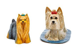 * Two Yorkshire Terrier Figures Width of widest 9 1/4 inches.