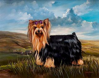 * Three Works of Art depicting Yorkshire Terriers Largest: 15 1/2 x 19 1/2 inches.