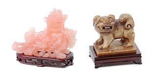 * Two Hardstone Chinese Foo Dogs Width of wider 6 1/2 inches.