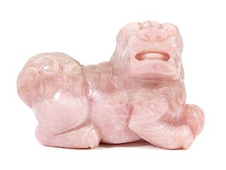 * A Rose Quartz Chinese Foo Dog Height 14 x width 19 x depth 10 inches.