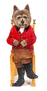 * A Wooden Chair depicting a Dog in Foxhunting Garb Height 45 inches.
