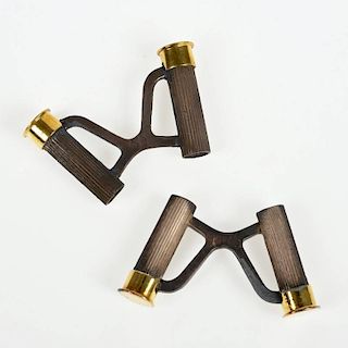 Pair Hermes silver/gold shotgun cufflinks