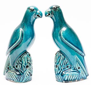 Pair, Chinese Export Peacock Glazed Parrots
