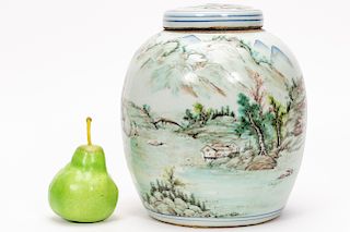 Chinese Lidded Ginger Jar with Landscape Scene