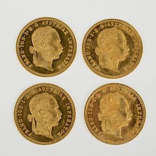 (4) Austrian 1891 gold Ducat coins