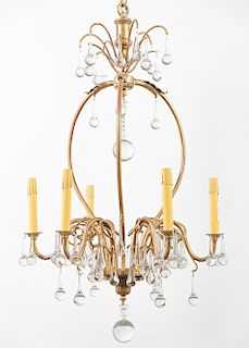Louis XV Style Gilt Brass 6 Light Chandelier