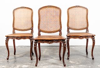 Three, French Belle Epoque Caned Side Chairs