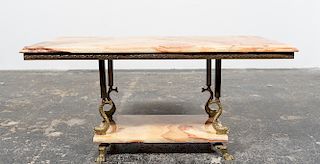 Onyx & Brass Dolphin Motif Cocktail Table