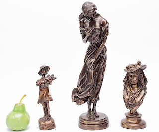 Three, Bronze Female Figural Sculptures, 20th C.