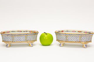 Pair, Sevres Style Porcelain Reticulated Baskets
