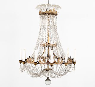 1930s Empire Style Crystal Basket Chandelier