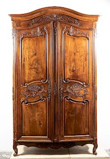 19th C. Louis XV Style Carved Walnut Armoire