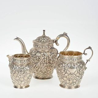 Baltimore silver repousse 3-piece tea set