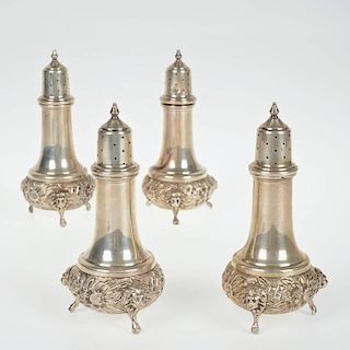 (4) sterling repousse salt and pepper shakers