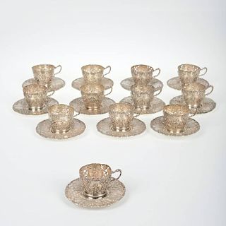 Set (12) Wyler sterling demitasse cups and saucers