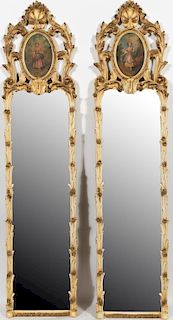 Pair, Rococo Style Carved Trumeau Mirrors