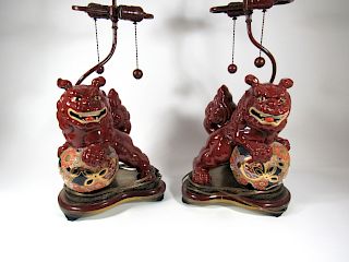 Pair of Kutani Foo Dogs as Lamps.