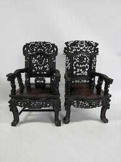 Near Pair of Carved "Dragon" Chairs.