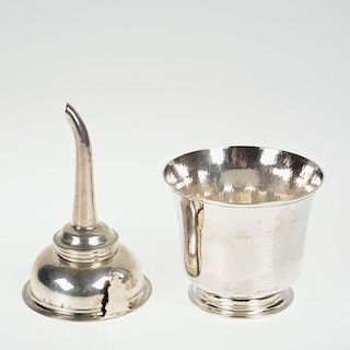 George III silver footed cup and wine funnel