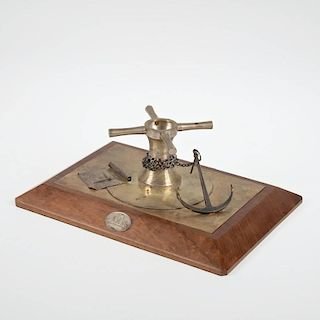 English silver, mahogany nautical desk accessory