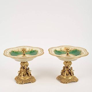 Pair German .800 silver gilt figural compotes