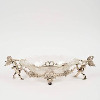 German .800 silver and etched glass center bowl