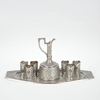 Middle Eastern enameled silver liquor set