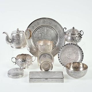 Group assorted Middle Eastern silver hollowware