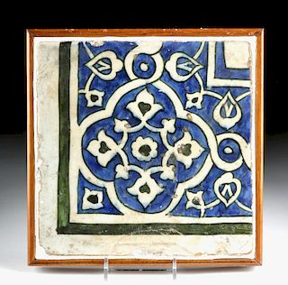 Beautiful 16th C.  Damascus Glazed Pottery Tile