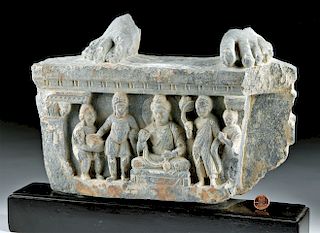 Gandharan Stone Relief w/ Buddha, Attendants, & Feet