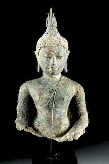 13th C. Thai Chiang Saen Bronze Bust of Buddha w/ TL