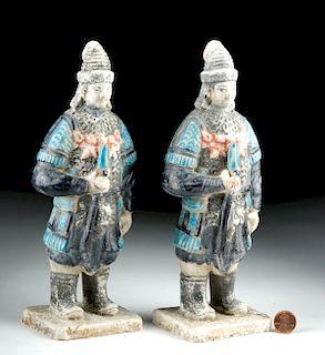 Pair of Chinese Ming Glazed Pottery Tomb Attendants