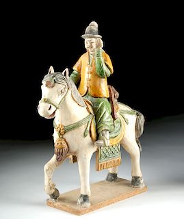 Chinese Ming Dynasty Sancai Glazed Pottery Equestrian