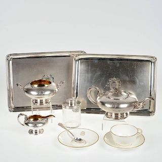 Napoleon III silver traveling tea set