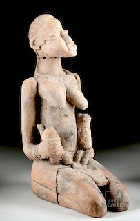 20th C. Djenne Pottery Statue - Mother & Children
