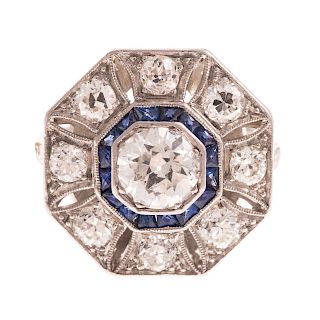 An Art Deco Diamond & Sapphire Ring in Platinum