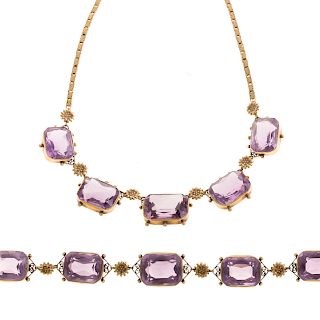 A Matched Set of Victorian Amethyst Jewelry in 14K