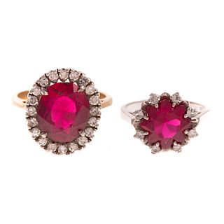A Pair of Synthetic Ruby & Diamond Ring in Gold