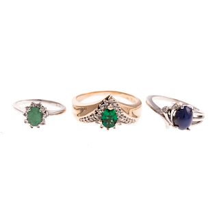 A Trio of Emerald & Sapphire Rings in Gold