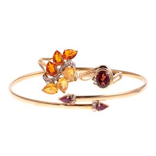 A Ruby & Diamond Bracelet & Two Gemstone Rings