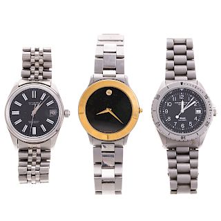 A Trio of Gentlemen's Stainless Steel Watches