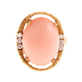 A Ladies Coral and Diamond Ring in 18K Gold