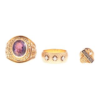 A Pair of Gent's Gold Rings & Tie Tack
