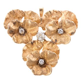 A Ladies 14K Pansy Pin/Pendant with Diamonds