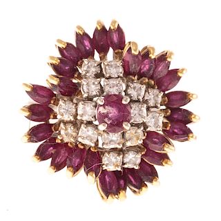 A Ladies Ruby & Diamond Flower Cluster Ring in 18K