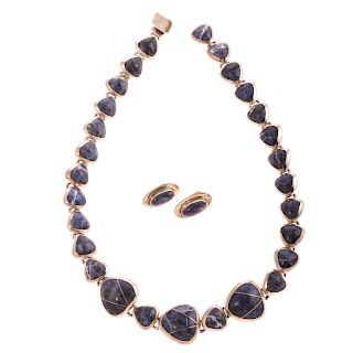 A Silver Inlaid Sodalite Necklace & Earring Set