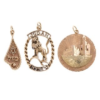 A Trio of Large Judaic Charms in 14K