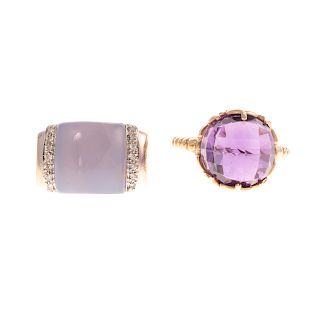 A Ladies Amethyst Ring & Chalcedony Ring in Gold
