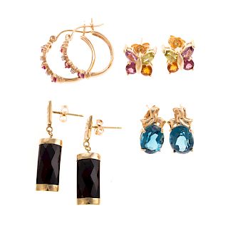 A Collection of 4 Gemstone Earrings in Gold